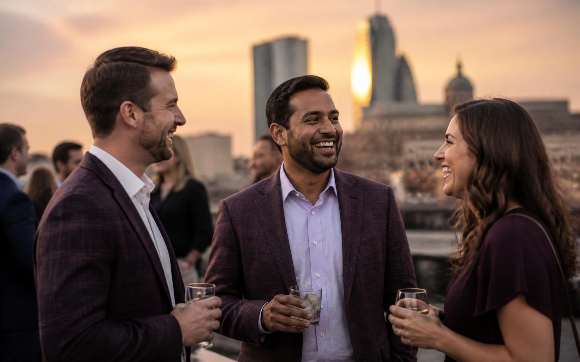FWDDS members networking at a rooftop membership social in downtown Fort Worth